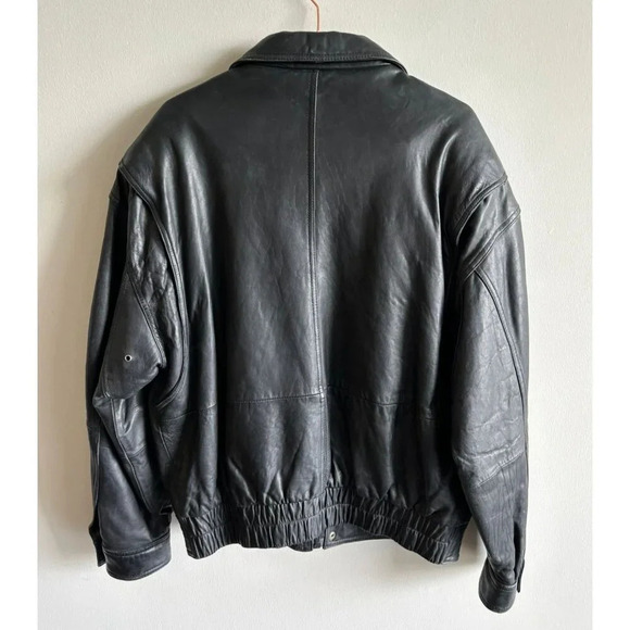 Marc Andrew Mens Long Sleeve Zip Up Motorcycle Leather Bomber Jacket Black Sz XL - Picture 2 of 16